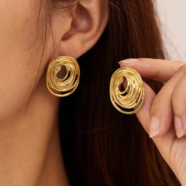 Modern Spiral Swirl Earrings | Anti-Tarnish Gold Plated Statement Jewelry