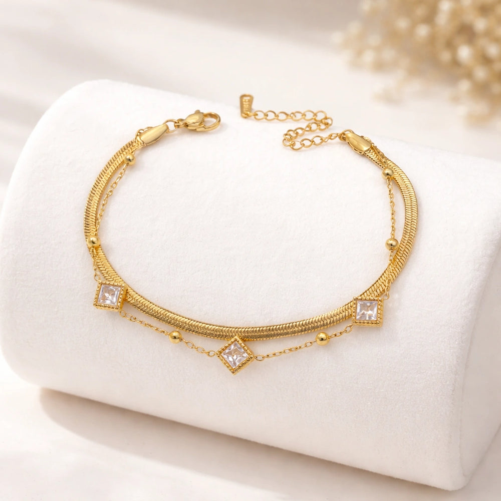 Korean Style Double Layered Snake Chain Bracelet - Anti Tarnish