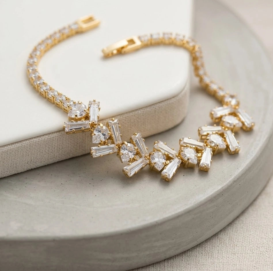 Anti-Tarnish Gold Plated Baguette Zirconia Statement Bracelet