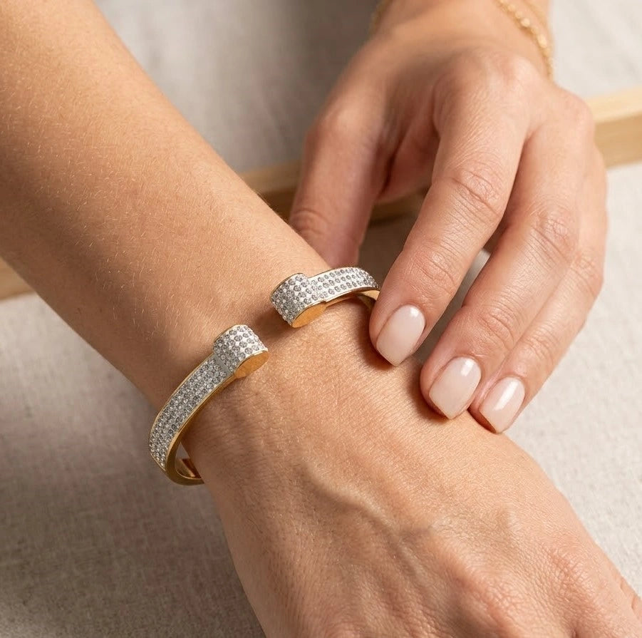 Anti-Tarnish Gold-Plated Studded Open Cuff Bracelet