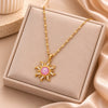Anti Tarnish Gold Plated Sunburst Necklace with Pink Stone