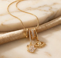 Swan & Evil Eye Multi-Charm Necklace | Anti-Tarnish Gold Plated