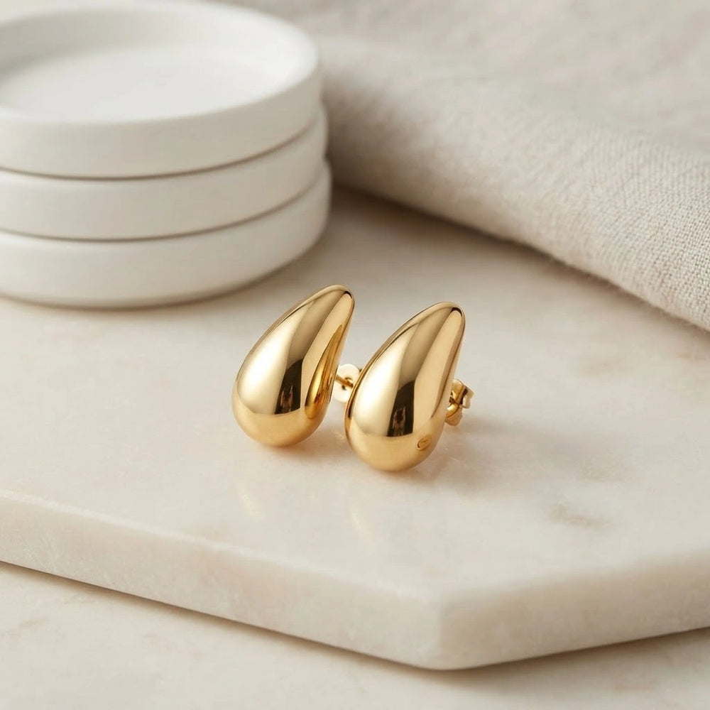 Chunky Teardrop Stud Earrings - Anti-Tarnish Gold Plated
