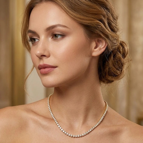 Anti-Tarnish Gold Plated Tennis Necklace Front View