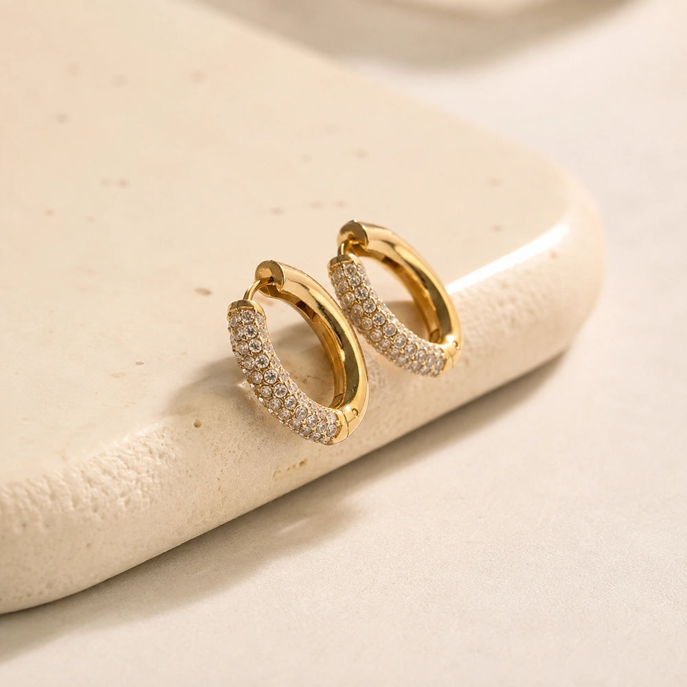 Crystal Pave Gold Plated Earrings - Anti Tarnish