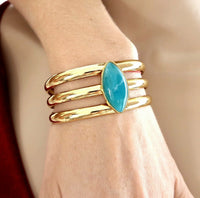Anti-Tarnish Gold Plated Turquoise Marquise Cuff Bracelet for Women