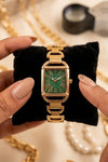 Emerald Green Dial Anti-Tarnish Gold Plated Vintage Watch For Women