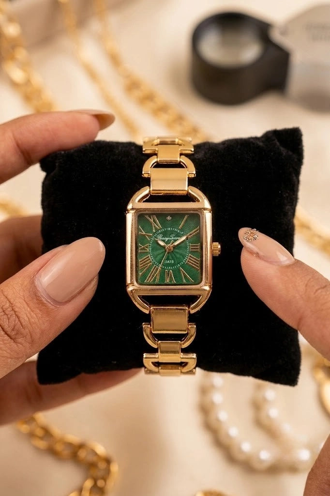 Emerald Green Dial Anti-Tarnish Gold Plated Vintage Watch For Women