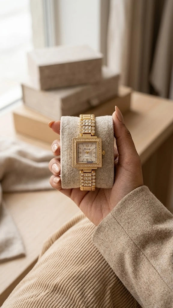 Old Money Square Dial Gold Watch – Waterproof & Anti-Tarnish