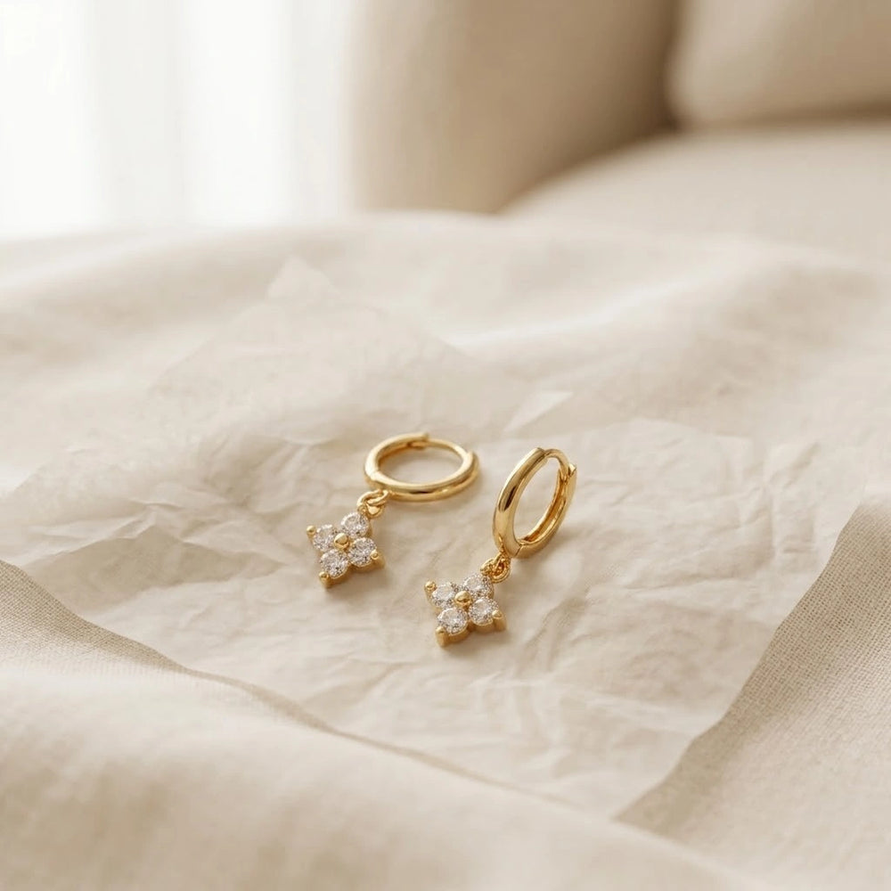 Minimalist Floral Drop Earrings - Anti-Tarnish Gold Plated
