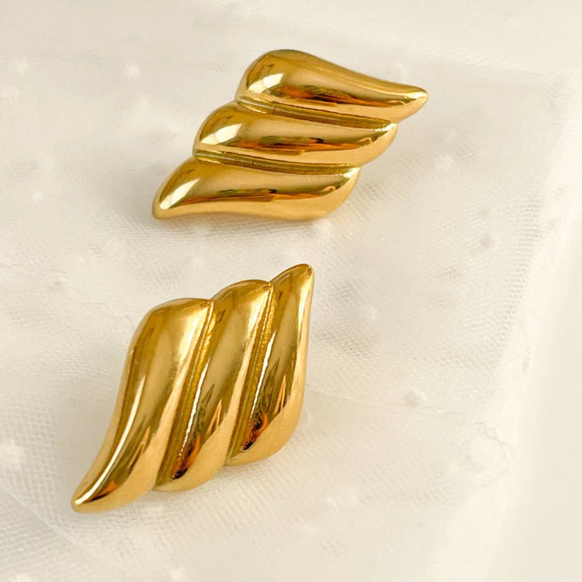 Anti-Tarnish Gold Plated Wing Earrings | Elegant Wave Design