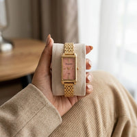 Vintage Rectangular Pink Dial Watch | Anti-Tarnish Gold Plated