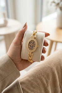 Leopard Print Oval Dial Anti-Tarnish Gold Plated Watch for Women