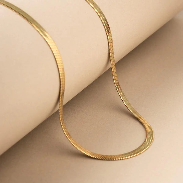 Moncheri Anti Tarnish Gold Tone Herringbone Necklace for Women