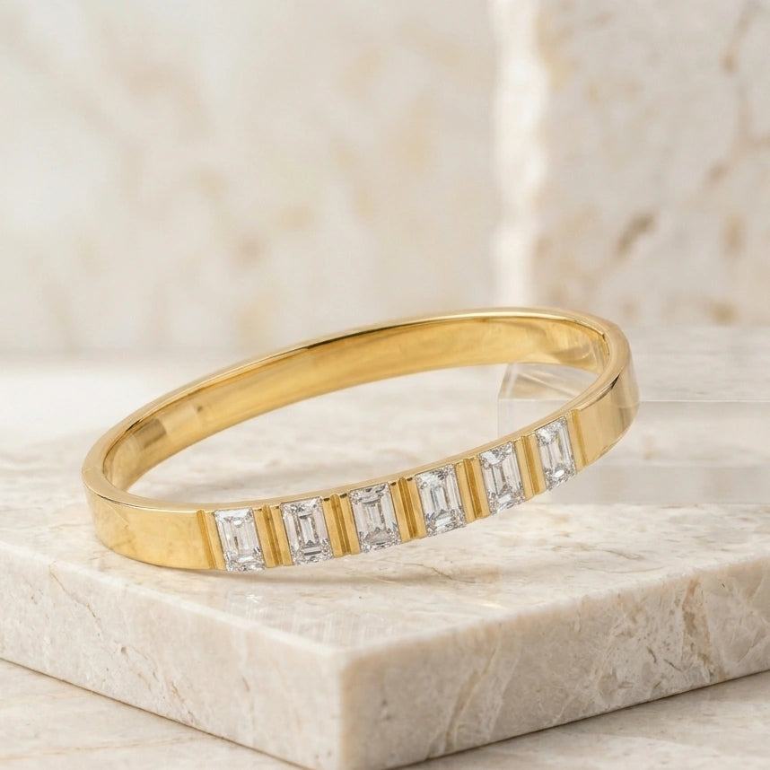 Baguette Stone Anti-Tarnish Gold-Plated Bracelet - Elegant Daily Wear Bangle