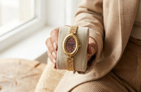 Vintage Maroon Dial Oval Watch | Anti-Tarnish Gold Plated Chain Watch