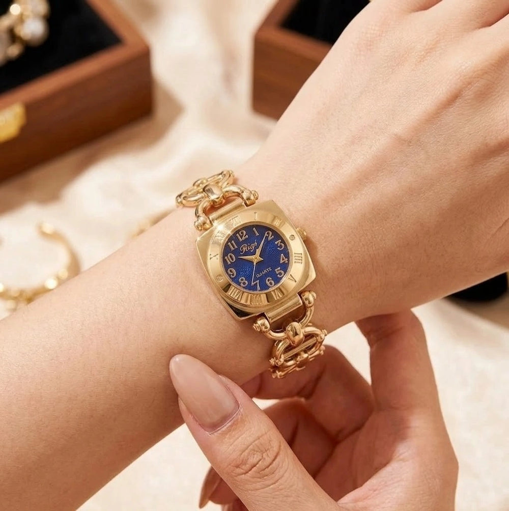 Vintage Square Blue Dial Anti Tarnish Gold Plated Watch