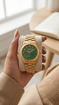 Emerald Green Classic Vintage Gold Plated Watch (Anti-Tarnish)
