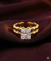 Princess Cut Square Stone Ring with Double Beaded Band | Anti-Tarnish