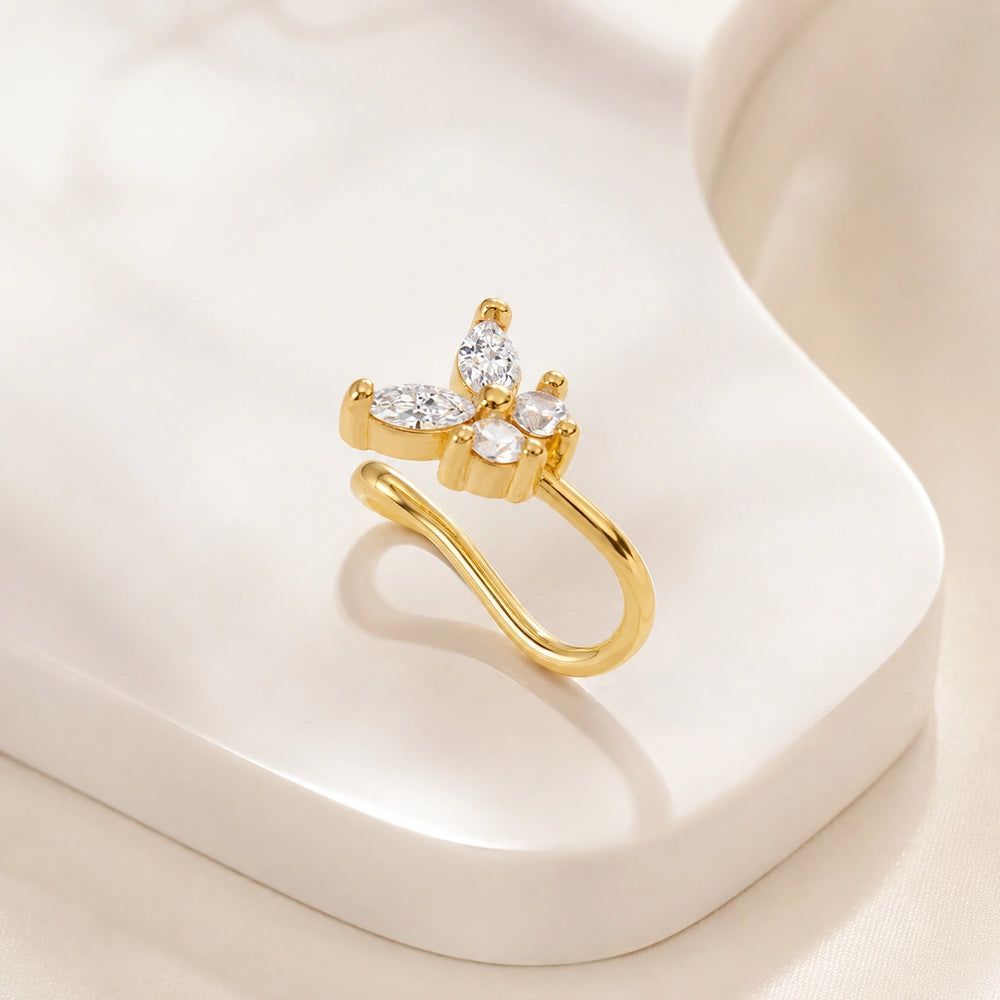 Butterfly Anti-Tarnish Gold-Plated Nose Pin with CZ Stones