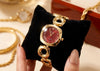 Vintage Geometric Chain Anti-Tarnish Gold Plated Watch with Maroon Dial