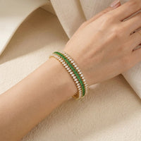Emerald Green Marquise Stone Anti-Tarnish Gold-Plated Tennis Bracelet