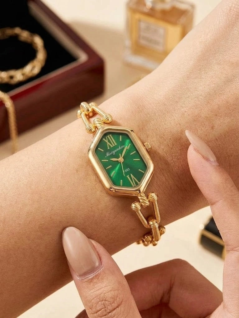 Moncheri Vintage Emerald Hexagon Watch – Anti-Tarnish Gold Plated Bracelet Watch