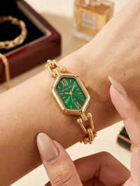 Moncheri Vintage Emerald Hexagon Watch – Anti-Tarnish Gold Plated Bracelet Watch
