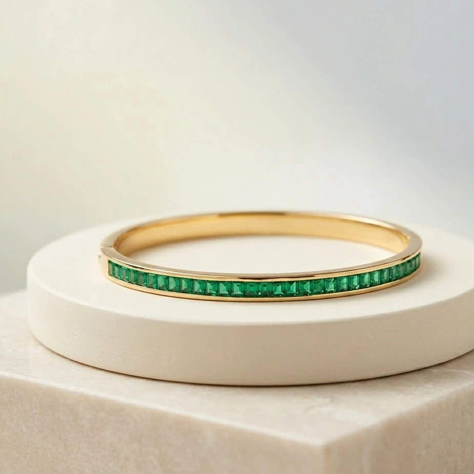 Emerald Green Square Stone Gold Plated Bracelet | Anti Tarnish