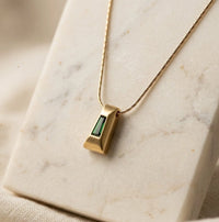Geometric Green Stone Pendant Necklace | Anti-Tarnish Minimalist Chain