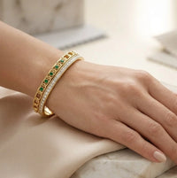 Emerald & CZ Dual Layer Gold Plated Bracelet | Anti Tarnish