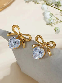 Bow and Heart Drop Earrings - Anti Tarnish Gold Plated