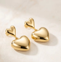 Double Heart Drop Earrings - Anti-Tarnish Gold Plated