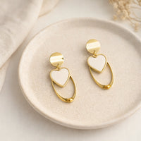 White Heart Oval Drop Earrings | Anti-Tarnish Gold Plated