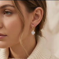 Anti Tarnish Heart Drop Earrings with Zirconia Stones