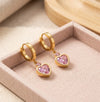 Pink Heart Drop Huggie Hoop Earrings - Anti Tarnish