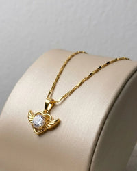 Angel Wings Heart Crystal Necklace - Anti Tarnish Gold Plated