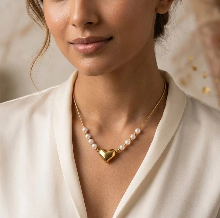Anti-Tarnish Heart & Pearl Pendant Necklace - Premium Fashion Jewelry