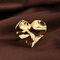Molten Textured Heart Statement Ring - Anti-Tarnish Gold Plated