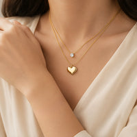 Minimalist Double Layer Heart & Solitaire Necklace | Anti-Tarnish Gold Plated