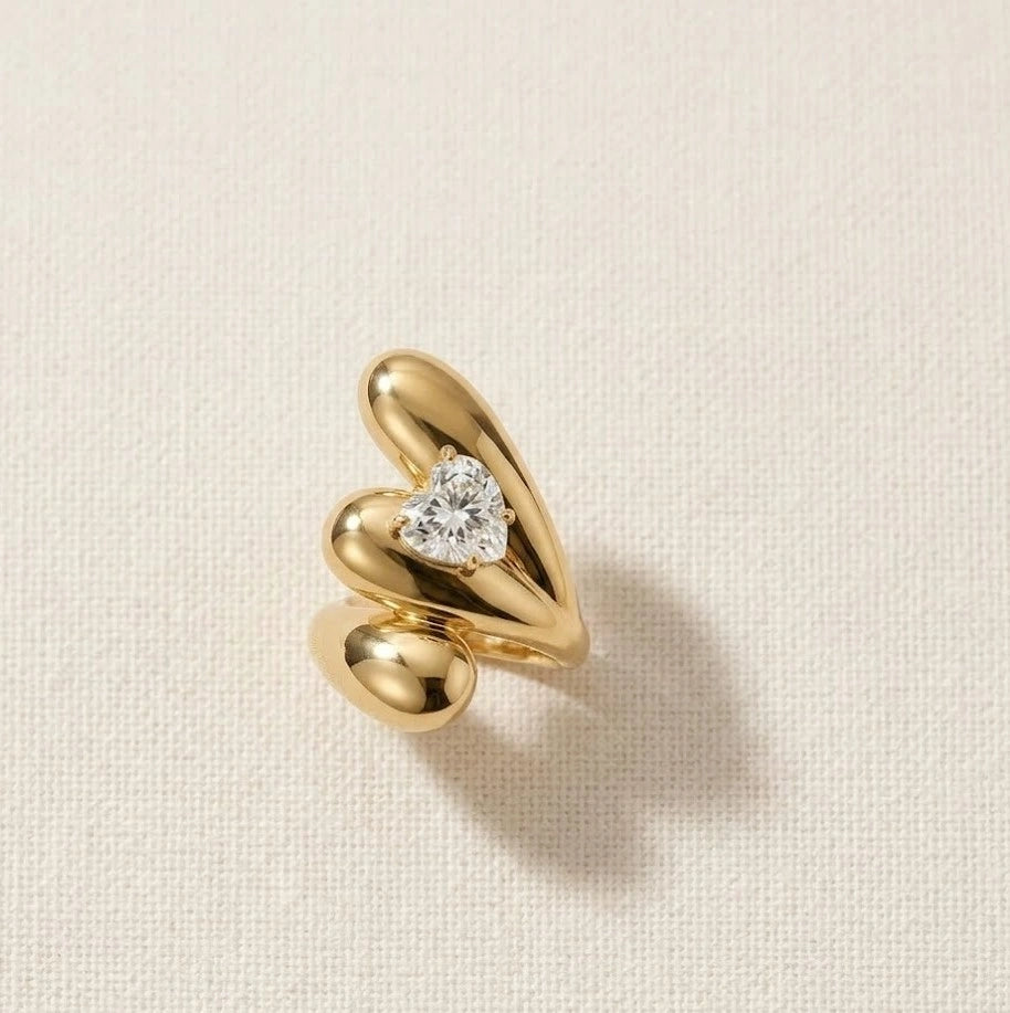 Korean Chunky Heart Statement Ring - Anti Tarnish Gold Plated