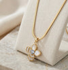 Floral Pearl Pendant Anti-Tarnish Necklace | Herringbone Chain