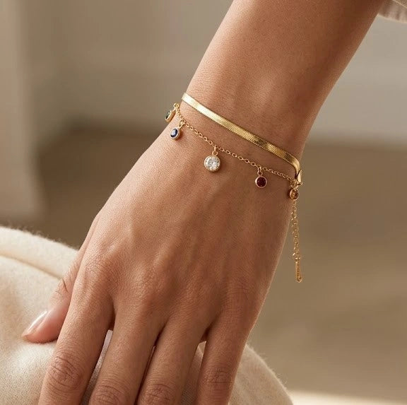 Multi-Color Stone Layered Gold Plated Bracelet | Anti Tarnish