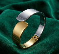 Dual Tone Abstract Wide Cuff Bracelet | Gold & Silver Plated Statement Bangle | Anti-Tarnish Korean Jewelry