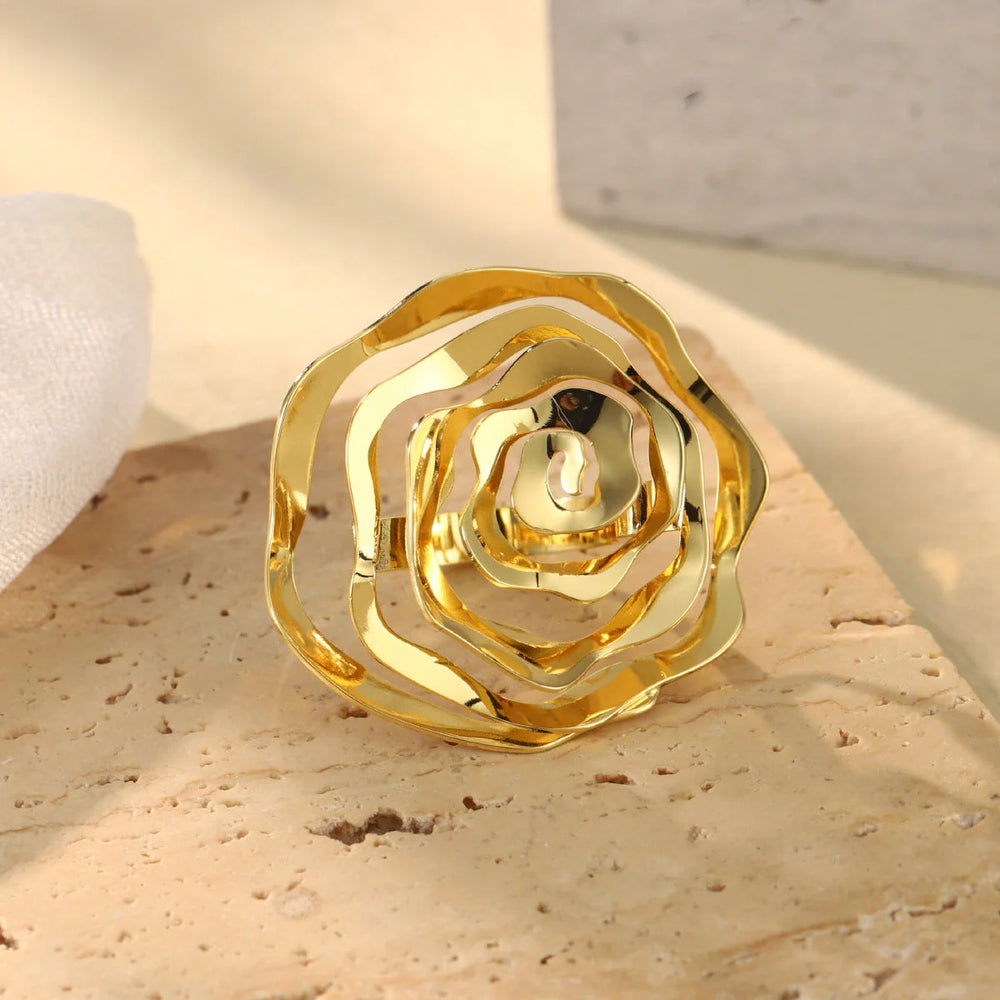 Statement Rose Floral Ring - Anti Tarnish Finish