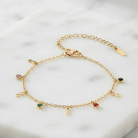 Infinity Charm & Multi-Color Stone Bracelet - Anti-Tarnish Gold Plated