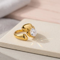 Organic Shape Solitaire Statement Ring - Anti Tarnish