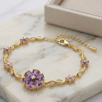 Tulip Purple Floral Amethyst Anti-Tarnish Bracelet - Gold Plated Flower Design