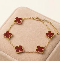 Red Clover & Tennis Bracelet Stack | Anti-Tarnish Gold Plated | Old Money Aesthetic