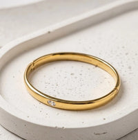 Anti-Tarnish Gold-Plated Single Stone Bangle Bracelet for Women | Minimalist Design